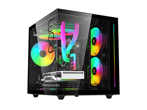 AITC KINGSMAN GAMING Lucid V900 Black Side Transparent Micro-ATX Case and 3 ARGB Case Fans