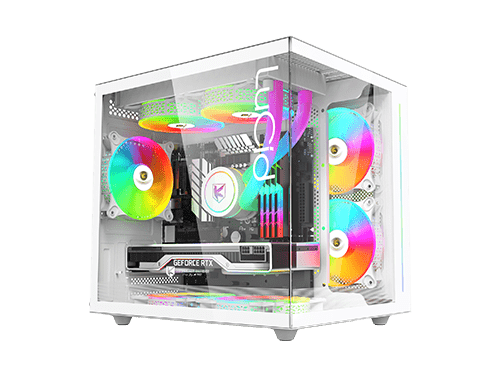 AITC KINGSMAN GAMING Lucid V900 white side-transparent Micro-ATX Case and 3 ARGB Case Fans