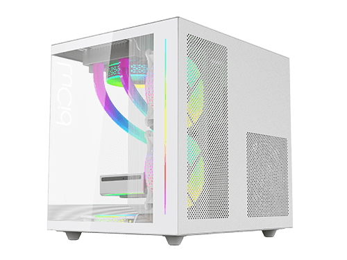 AITC KINGSMAN GAMING Lucid V900 white side-transparent Micro-ATX Case and 3 ARGB Case Fans