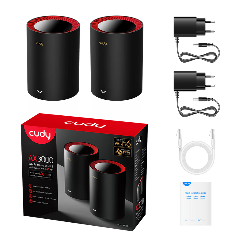 Cudy M3000-2P AX3000 2.5G Dual Band Wi-Fi 6 Mesh System - Black 黑色 (2件裝)