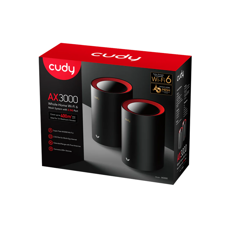 Cudy M3000-2P AX3000 2.5G Dual Band Wi-Fi 6 Mesh System - Black 黑色 (2件裝)