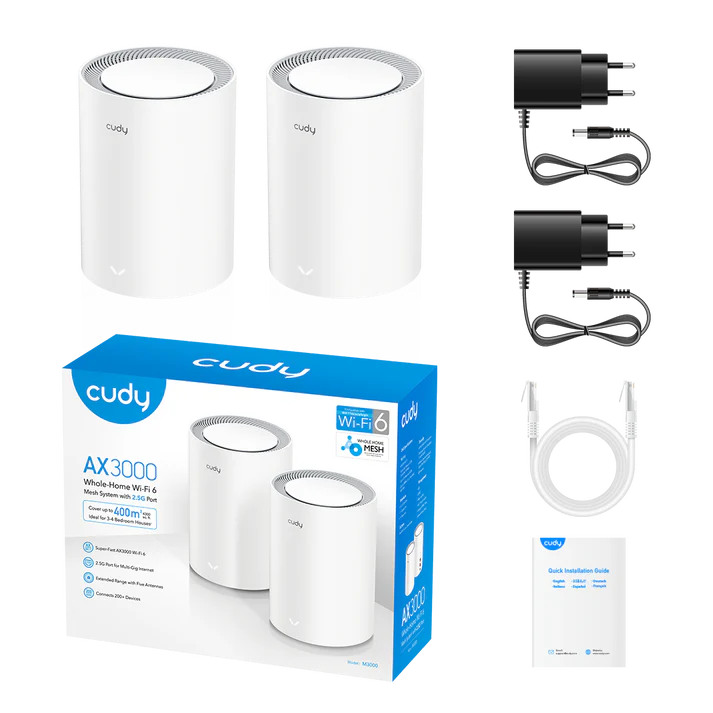 Cudy M3000-2P AX3000 2.5G Dual Band Wi-Fi 6 Mesh System - White (2-pack) 