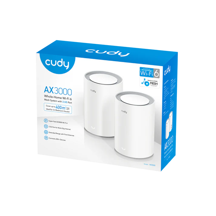 Cudy M3000-2P AX3000 2.5G Dual Band Wi-Fi 6 Mesh System - White (2-pack) 