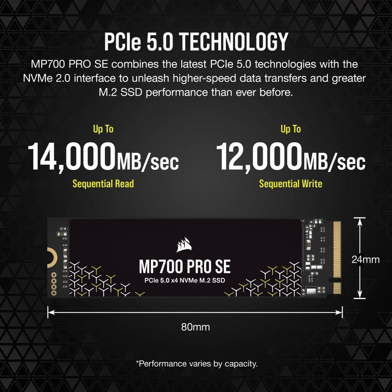 Corsair 4TB MP700 PRO SE CSSD-F4000GBMP700PNHS PCIe 5.0 x4 NVMe M.2 SSD