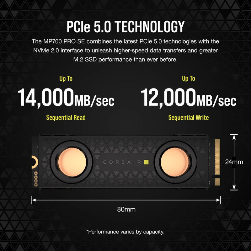 Corsair 2TB MP700 PRO SE Hydro X CSSD-F2000GBMP700PHXS PCIe 5.0 x4 NVMe M.2 SSD