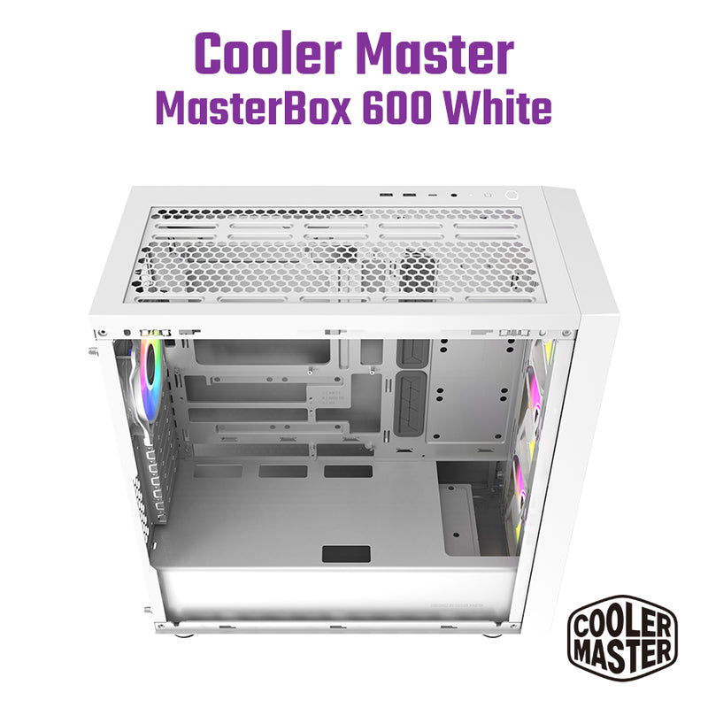 Cooler Master MasterBox 600 White White ARGB Tempered Glass ATX Case MB600-WGNN-S00