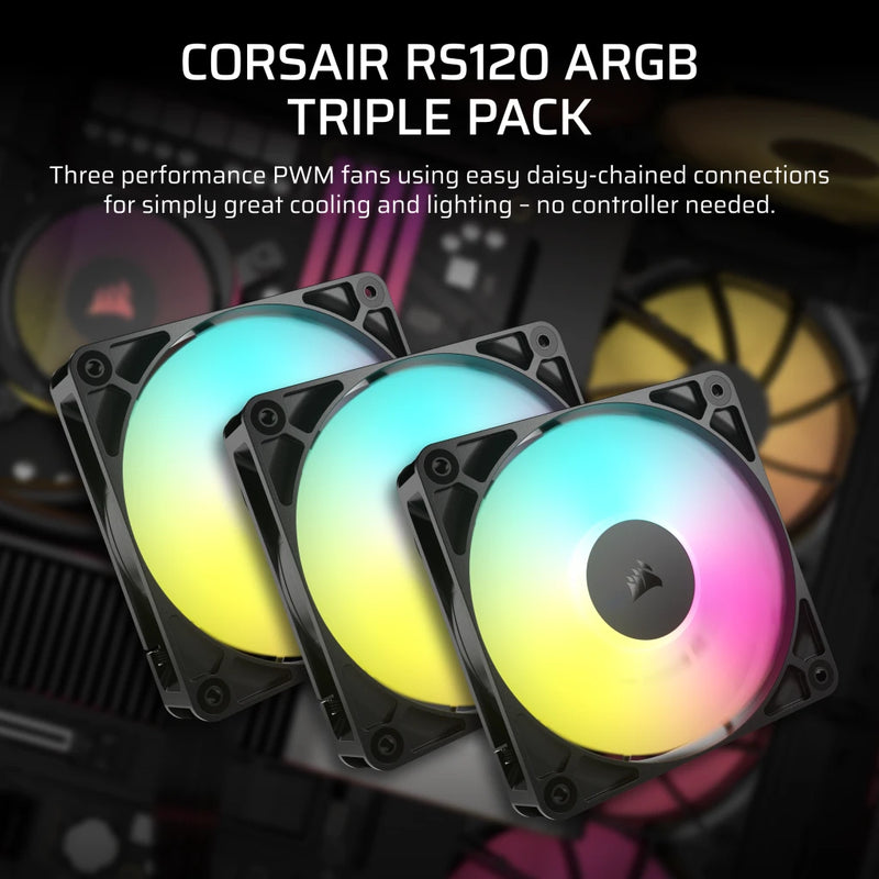 Corsair RS120 ARGB Black 120mm PWM PC Case Fan Triple Fan Pack (3件裝) (CO-9050181-WW)