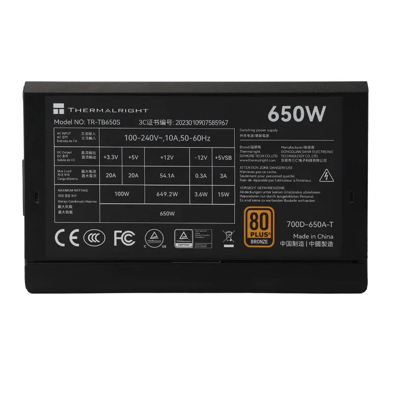 Thermalright 650W TB650S 80Plus Bronze Power Supply 