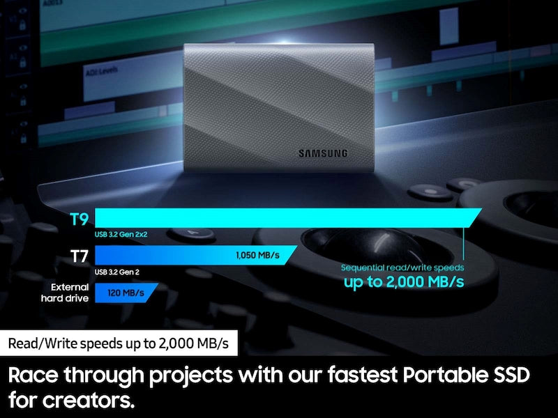 Samsung 2TB T9 Portable SSD 灰色 MU-PK2T0G USB 3.2 Gen 2x2