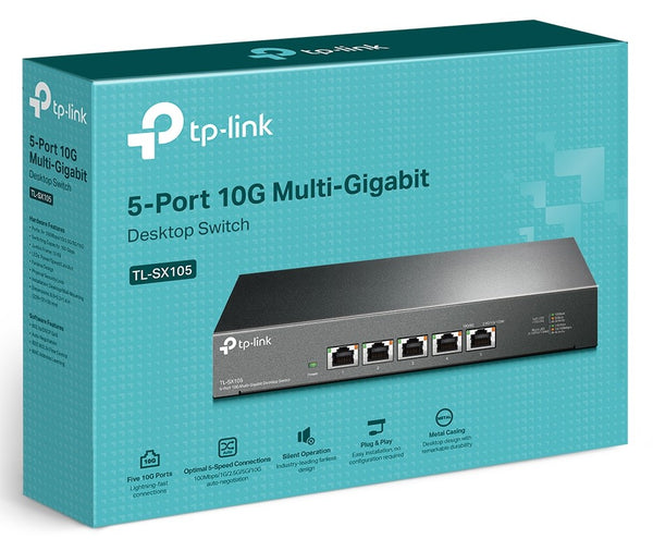 TP-Link TL-SX105 5-Port 10G Multi-Gigabit Unmanaged Ethernet Gaming Desktop / Wall-Mount Switch