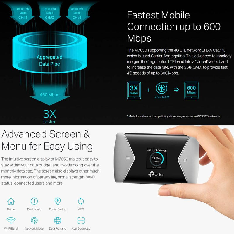 TP-Link M7650 600Mbps 4G LTE-Advanced Mobile Wi-Fi