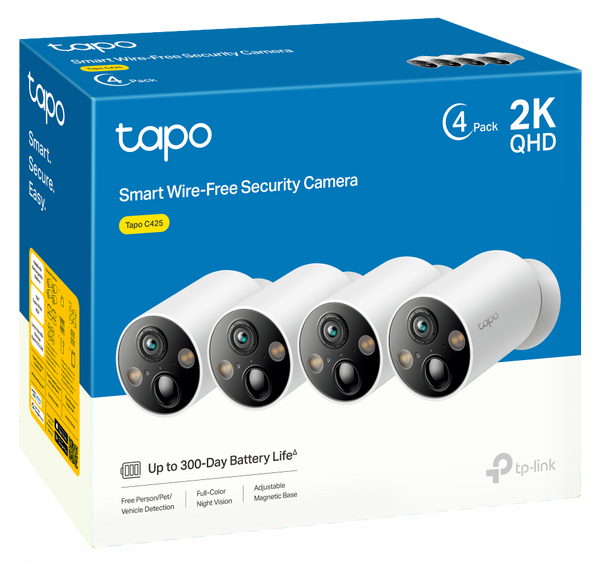 TP-Link Tapo C425P4 1080P 2K QHD Smart Wire-Free Security Camera (4件裝)