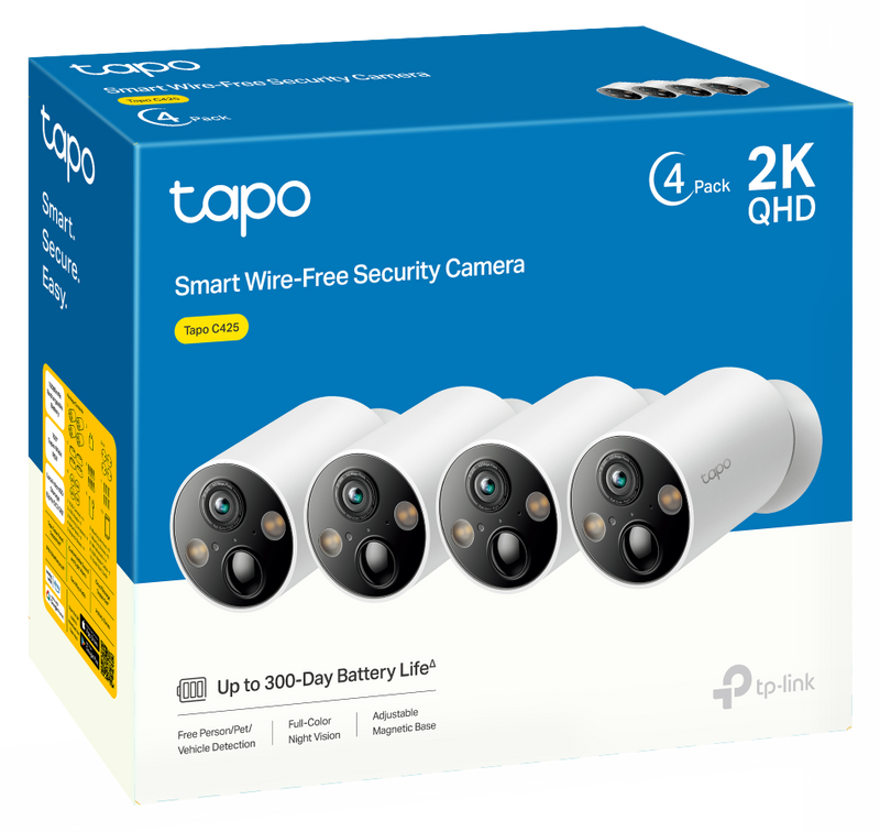 TP-Link Tapo C425P4 1080P 2K QHD Smart Wire-Free Security Camera (4件裝)