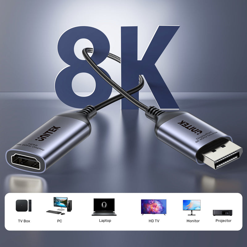 UNITEK 8K DisplayPort 1.4 轉 HDMI 2.1 轉接器 V1611A01