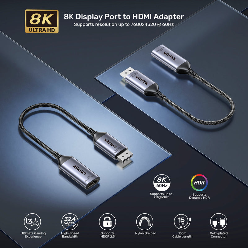 UNITEK 8K DisplayPort 1.4 轉 HDMI 2.1 轉接器 V1611A01