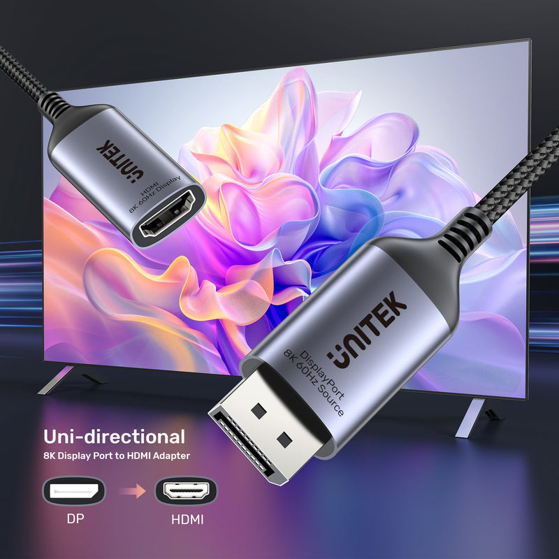 UNITEK 8K DisplayPort 1.4 轉 HDMI 2.1 轉接器 V1611A01