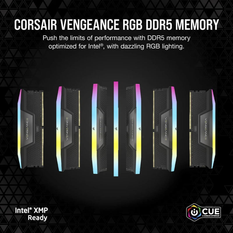 CORSAIR 96GB Kit (4x24GB) VENGEANCE RGB CMH96GX5M4B6400C32 DDR5 6400MHz Memory