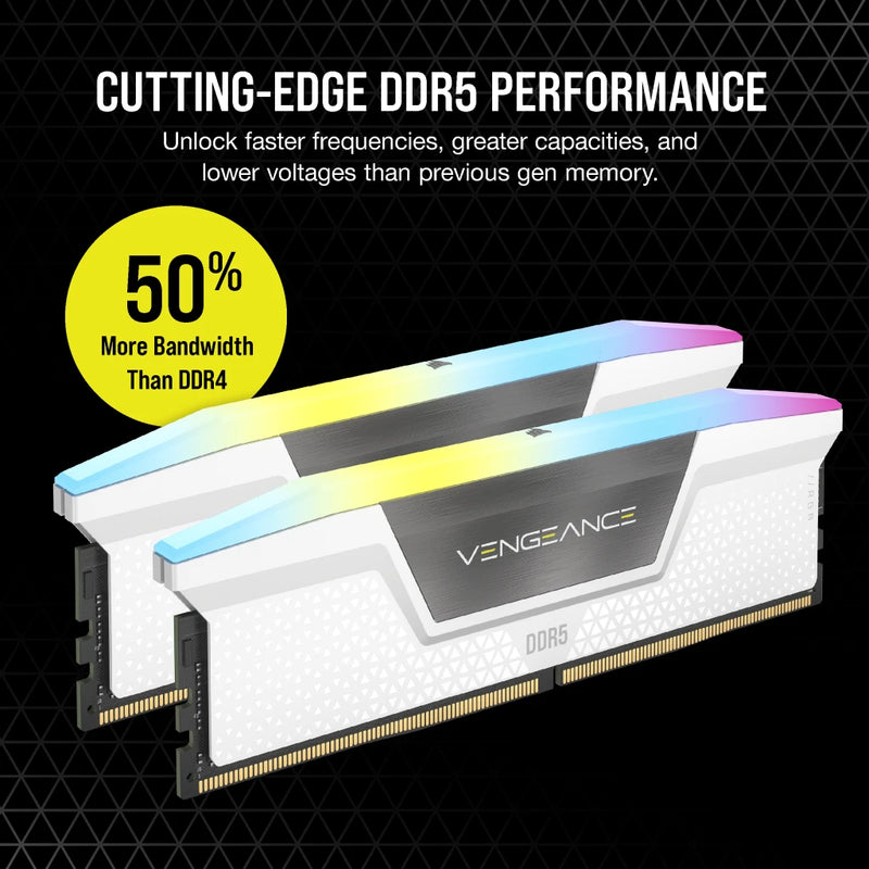 CORSAIR 64GB Kit (2x32GB) VENGEANCE RGB White CMH64GX5M2B6400C32W DDR5 6400MHz Memory