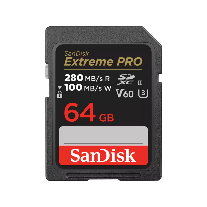 SanDisk 64GB Extreme Pro SDXC (V60, 6K/UHD, UHS-II/U3, 280R/100W MB/s) SDSDXEP-064G-GN4IN
