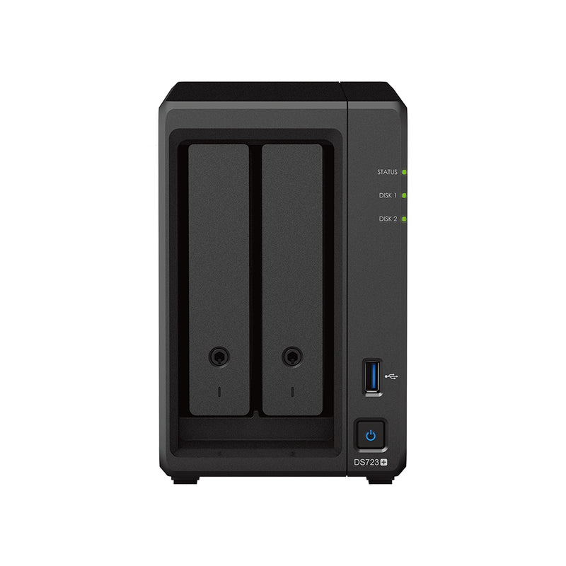 Synology DiskStation DS723+ 2-Bay NAS (AMD Ryzen R1600 dual-core CPU, 2GB DDR4 ECC SODIMM Ram) 