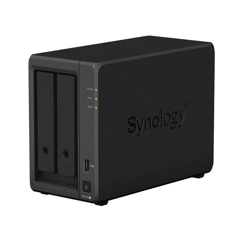 Synology DiskStation DS723+ 2-Bay NAS (AMD Ryzen R1600 dual-core CPU, 2GB DDR4 ECC SODIMM Ram) 