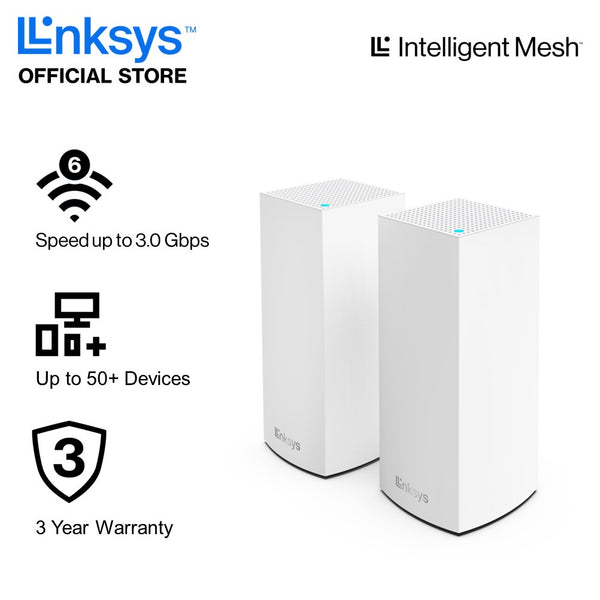 Linksys MX2002 Atlas Pro 6 Dual-Band Mesh WiFi 6 Router, 2-pack AX3000 (3 years)