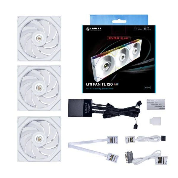 LIAN LI UNI FAN TL 120 Reverse Blade WHITE 3xFan Kit with Controller UF-12RTL3W